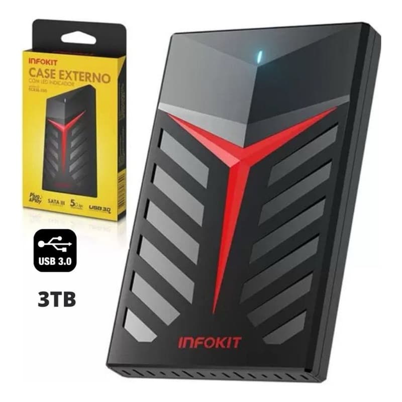 Case para HD 2.5 polegadas SATA III USB 3.0 Com LED INFOKIT ECASE-350 Original Ps4 Xbox 360 One Pc