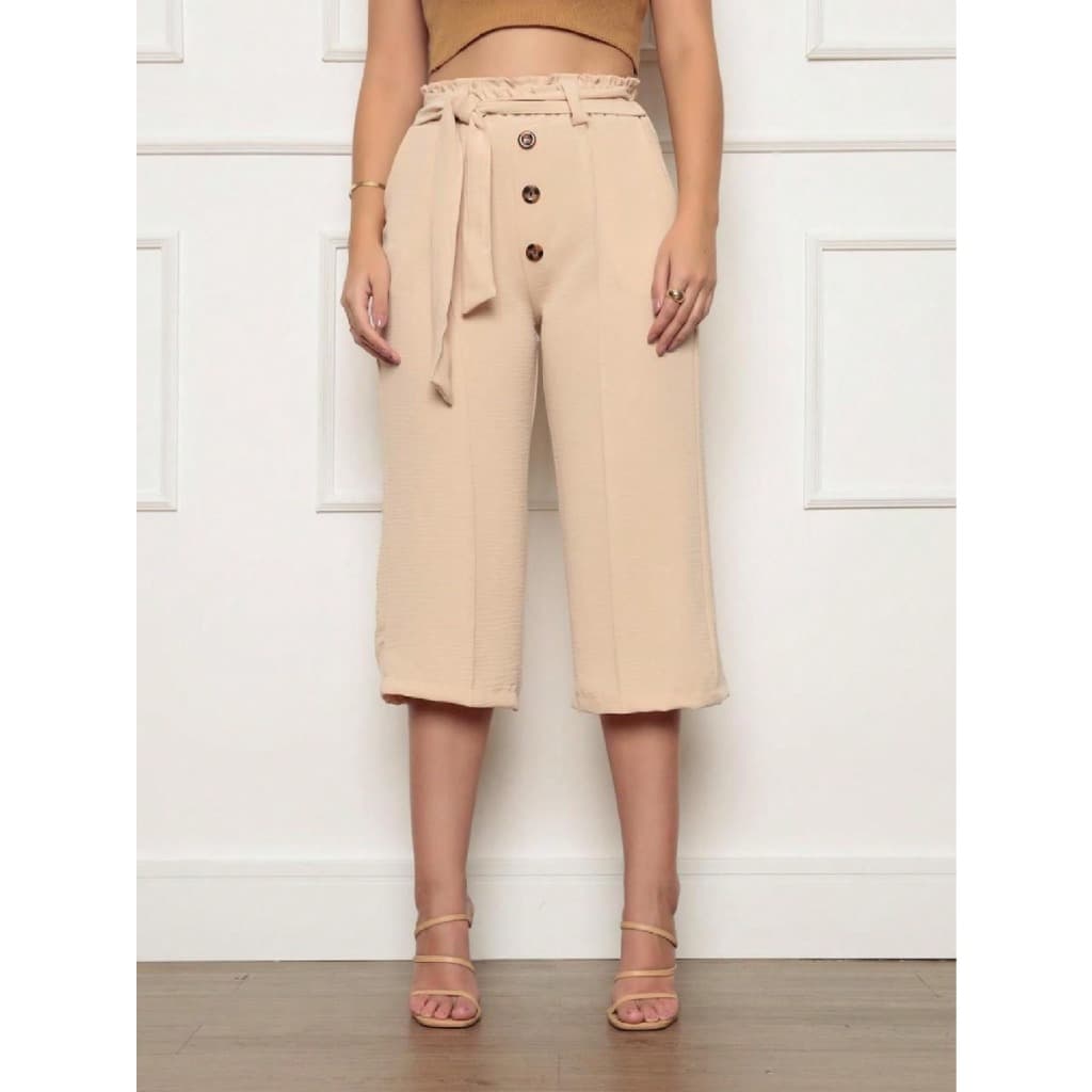 Calça Feminina De Duna/ Com Elastico / Pantalona Elástico/ com cindo/com botão