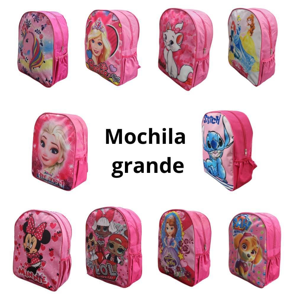 Mochila Infantil Escolar Grande Personagens Menina Bolso para Garrafa