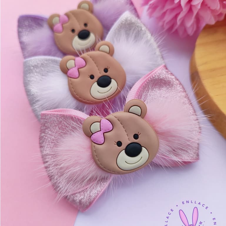 Laço glitter pompom ursinha fofa faixinha de bebê bico de pato presilha menina infantil