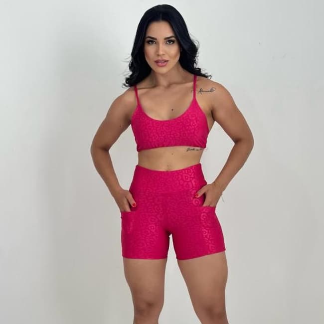 Short Com Bolso e Top com bojo Conjunto Academia Fitness Roupa de treino