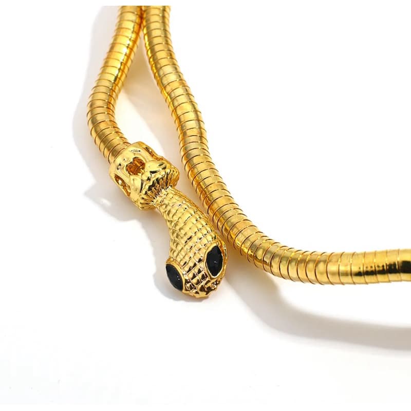 Colar Choker Flexível Snak COBRA Hekate Dourado Dourado com Prata