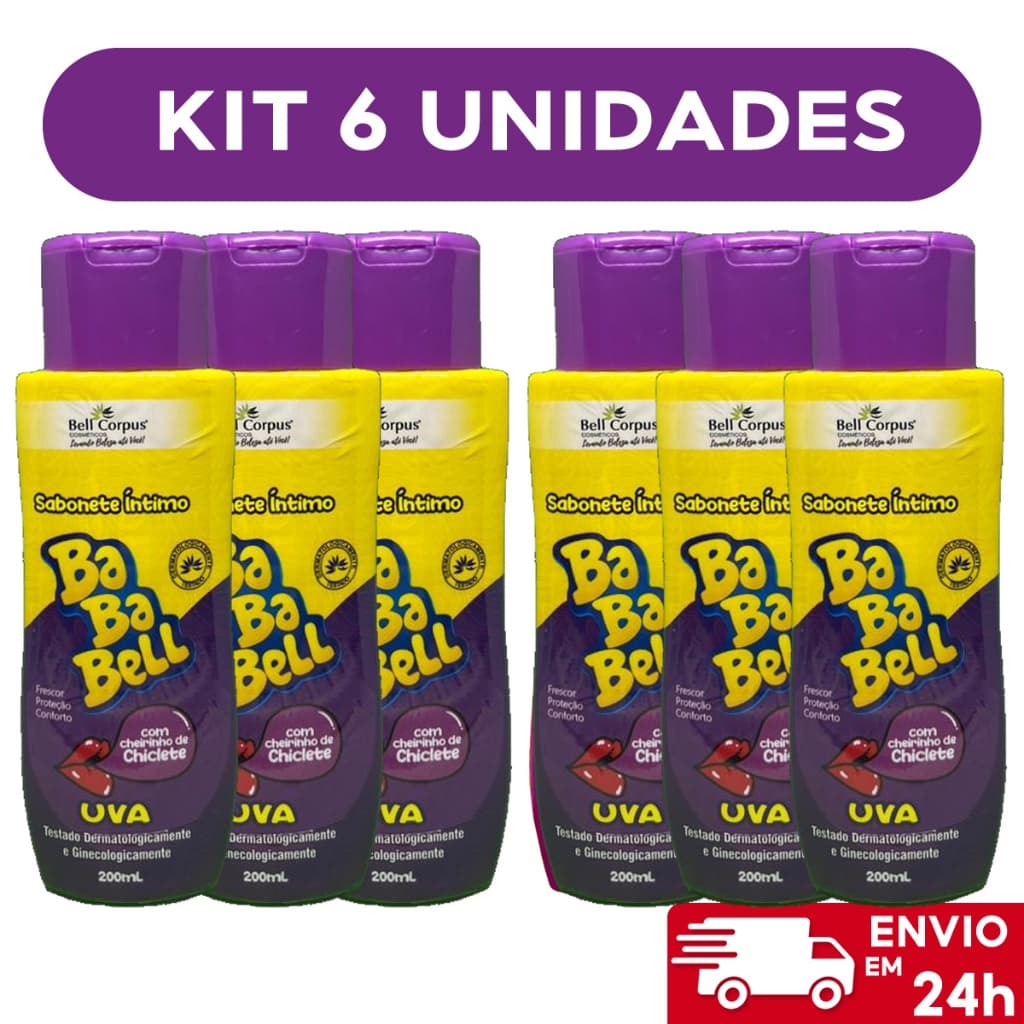 Kit 6 Sabonete Íntimo Feminino Bababell UVA - Bell Corpus 200ml