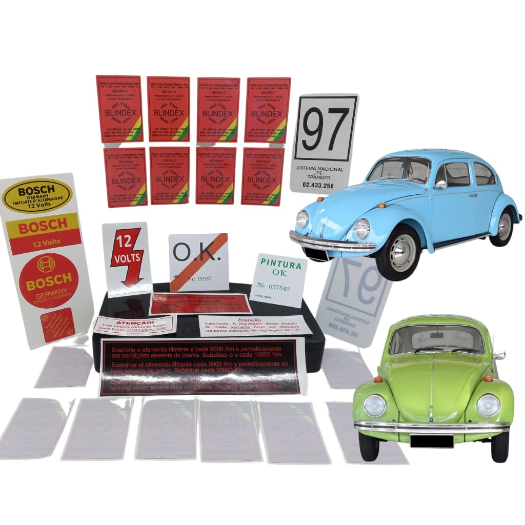 KIT ADESIVOS FUSCA 1965 a 1980 - (CAIXA DE ESTEPE, VÃO DE PORTA, FILTRO E FLUÍDO DE FREIO)