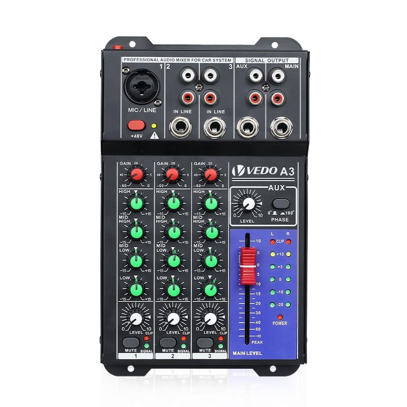 VEDO 3-Channel Sound Mixer Console Professional Portable Entrada de Carro 12v Power Número do modelo Mistura A3
