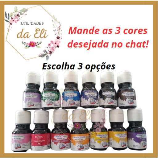 KIT 3 Corantes Líquido Alimentício Iceberg Chef 10 ML (Varias Cores)