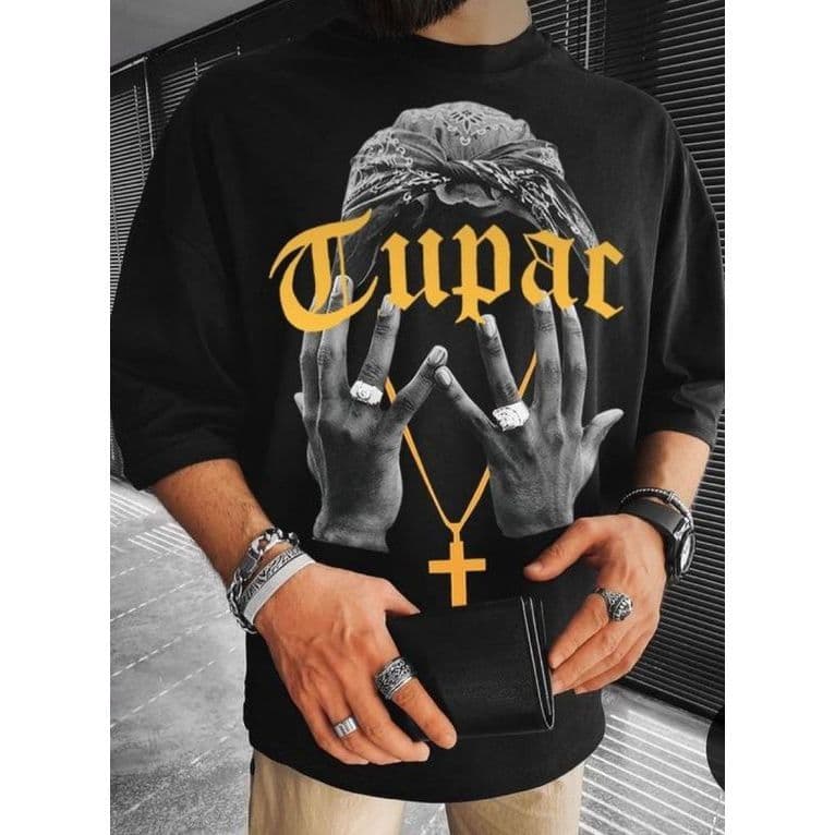 Camiseta Oversized Estampado  Rapper Tupac 2pac Street Styles Moda Fan Estilo