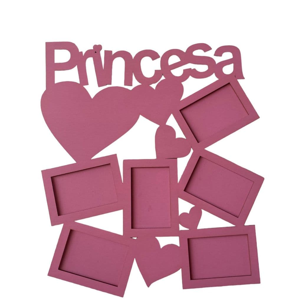 Porta Retrato Foto 10x15 Painel Princesa Decoração Mdf Cor Rosa - 6 Fotos