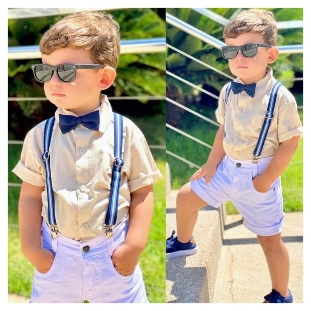 Roupa Social Infantil Masculino Camisa+ Bermuda +susp + Grav