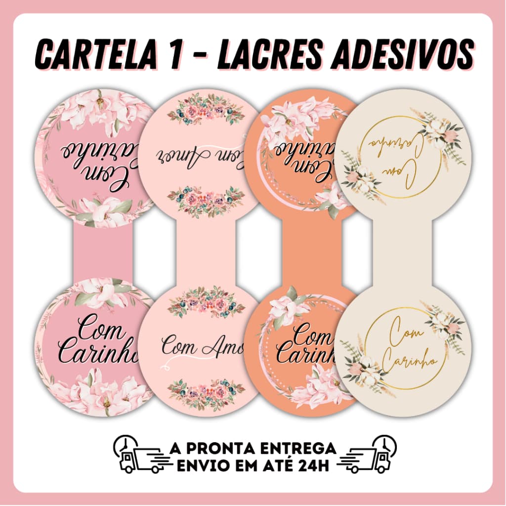 Kit 100 Lacres Adesivos Com Carinho Com Amor Lacre Segurança Sacola Embalagem Cliente