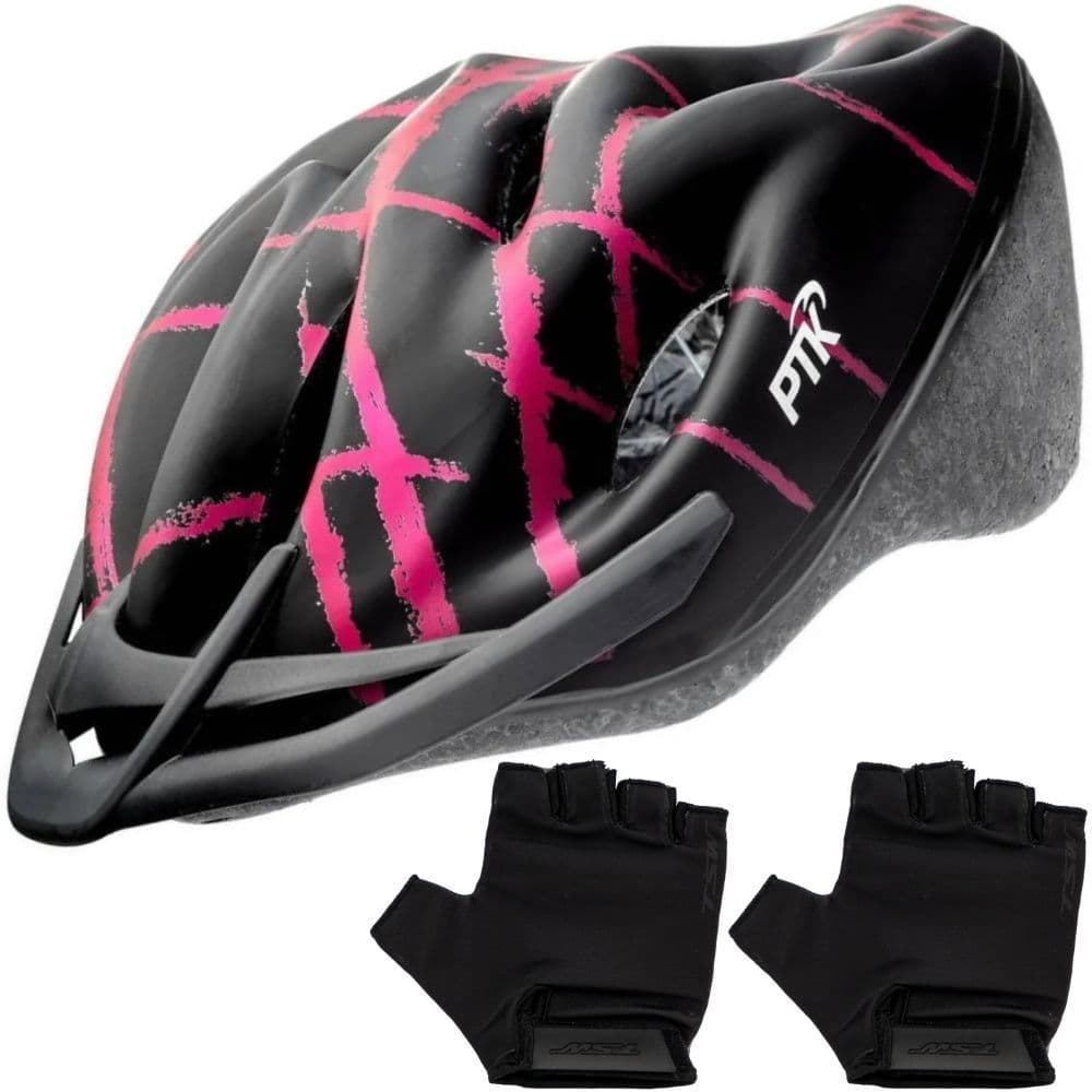Capacete Ciclismo Feminino Masculino Bike Ptk Ajustável Com Viseira + Par de Luvas
