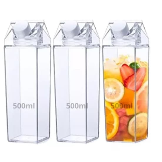 Kit 3 Garrafa Acrilico Leite Suco Chá Agua Tampa Rosca 500ml