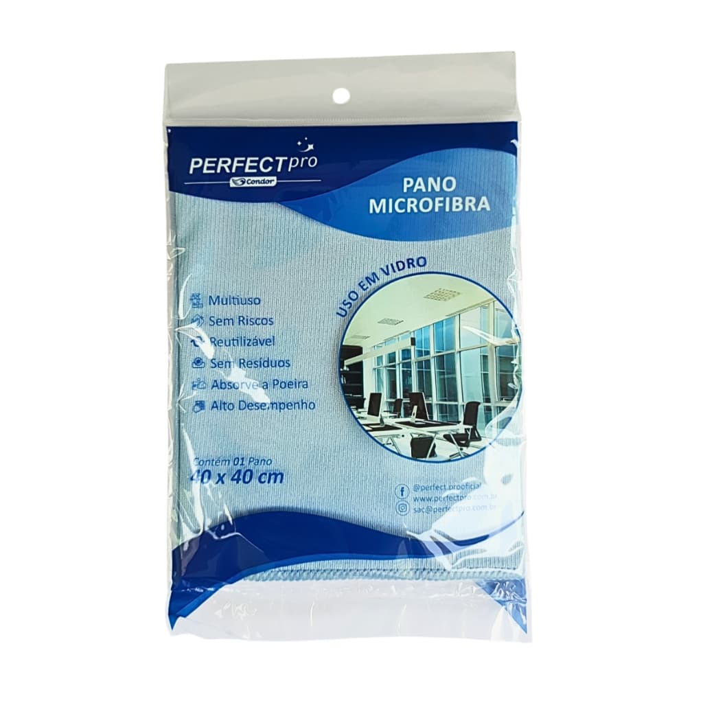 Pano Microfibra Limpa Vidros Azul 40x40 Perfect