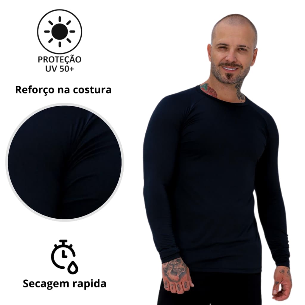 Camisa Térmica Proteção Solar Uv 50+ Academia Malha Fria Manga Longa Segunda Pele Seca Rápido