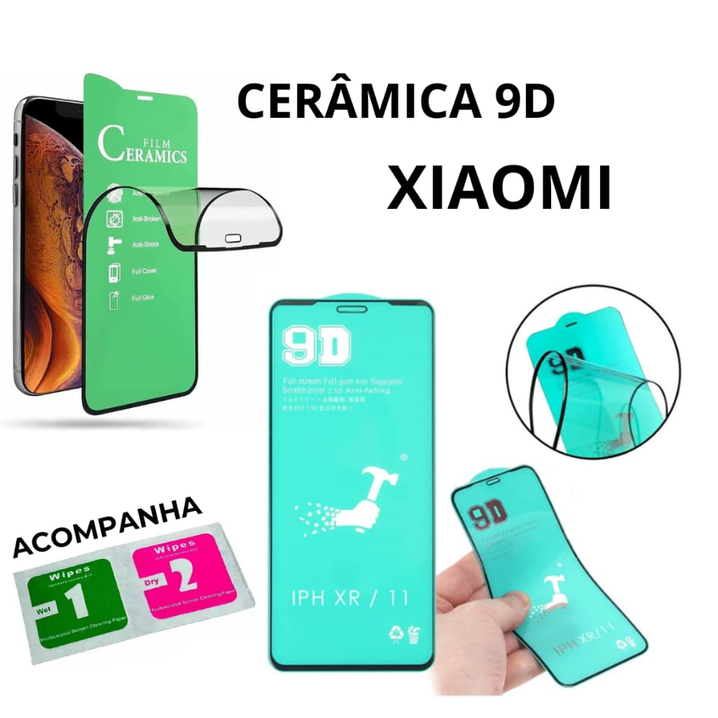 Pelicula Hidrogel Ceramica 9D Brilhante Compativel com Xiaomi Note 7 8 9 9s 10 10s 11 Pro 9A 9C 10A Mi 11 12 13 Lite 12 Pro Poco X3 F4 F5 M3 M4