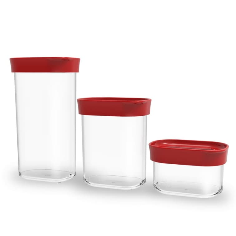 kit com três peças anti impacto - Potes herméticos na cor vermelha