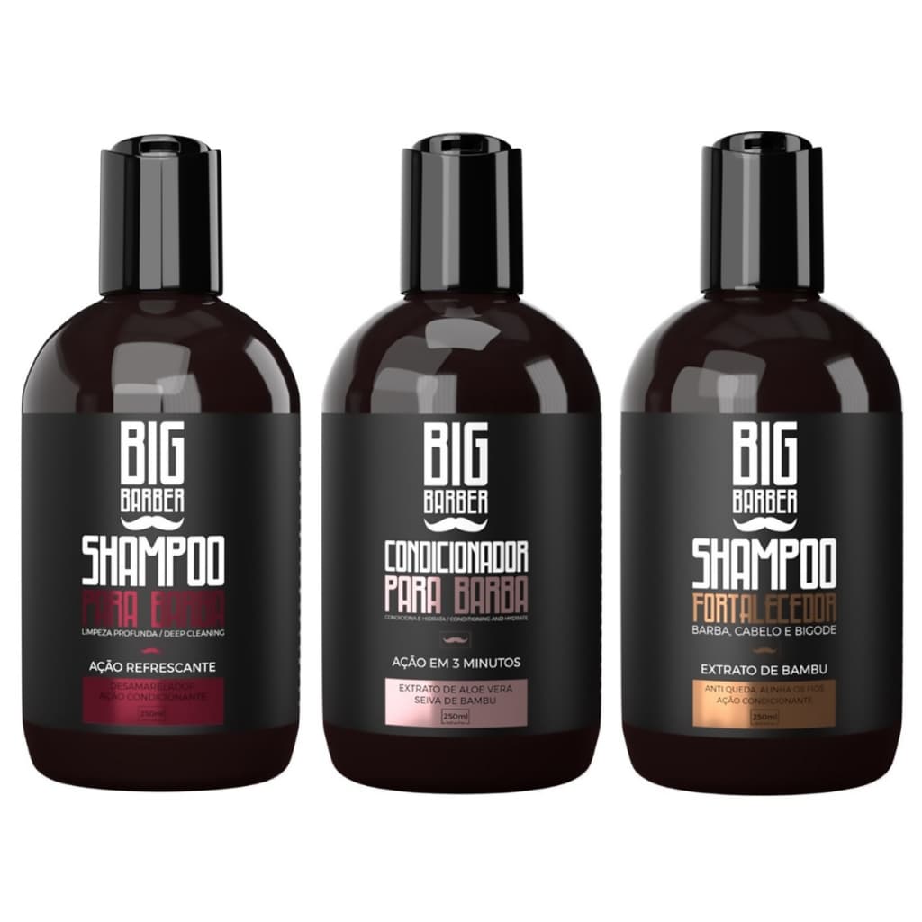 Shampoo Condicionador Fortalecedor para Barba Big Barber 250 ml Profissional Cabelo Bigode Hidrata