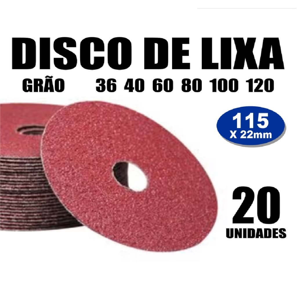 Kit Com 20 Disco de Lixa 4.1/2" 115mm x 22mm p/ Lixadeira Esmerilhadeira Óxido de Alumínio