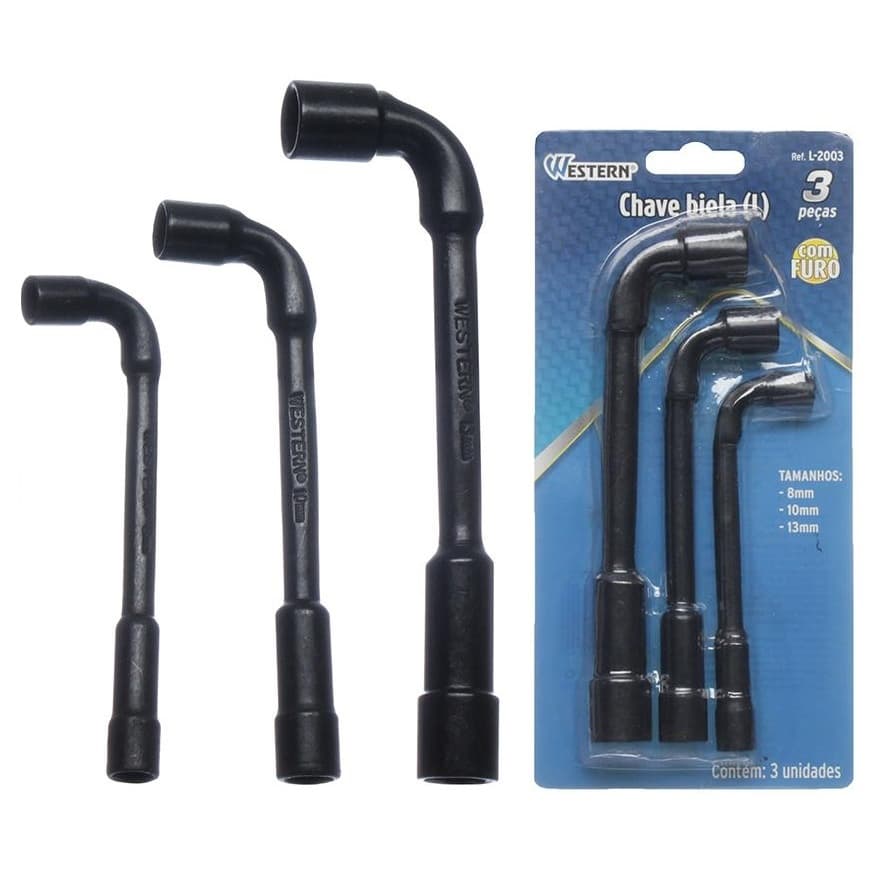 Jogo Kit Chave De Biela Tipo L 3 Peças 8 10 13 Mm Com Furo Moto Carro Western