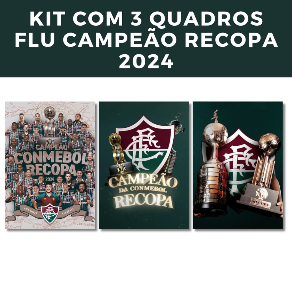 Kit com 3 Quadros decorativos Fluminense campeão da recopa 2024