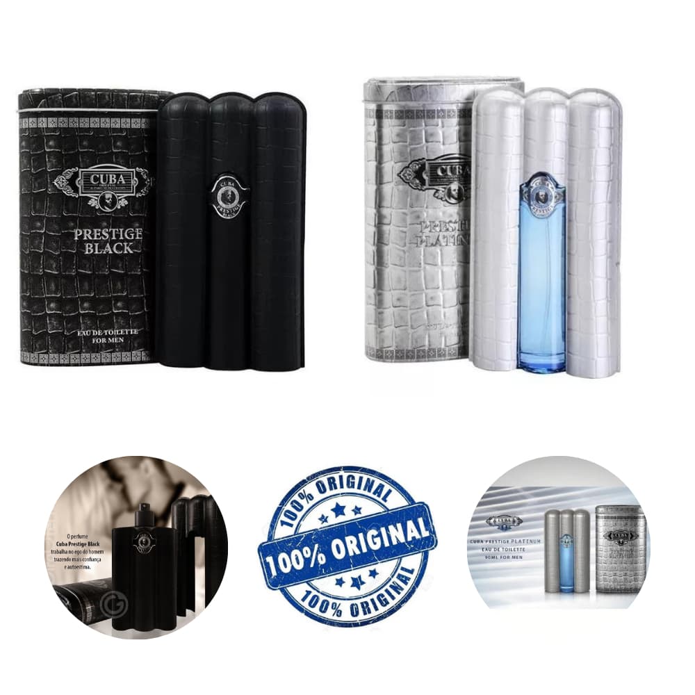 Kit 2 Perfumes Cuba Prestige Black E Platinum 90 Ml Original