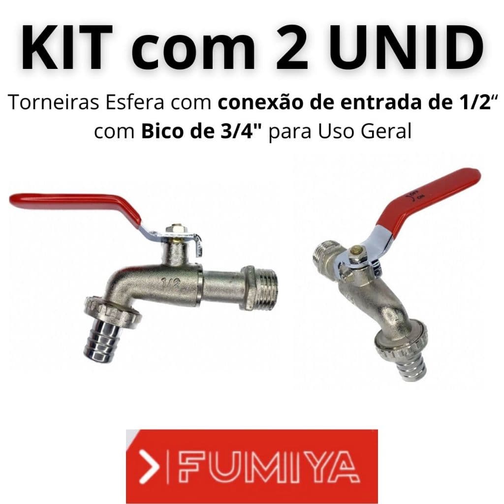 Kit com 2 Torneiras Esfera de Jardim –Conexão de Entrada 1/2 Bico 3/4