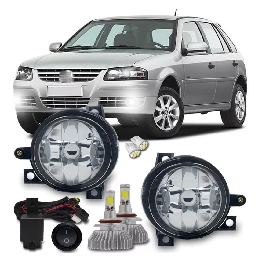Kit Farol Milha Auxiliar Gol Saveiro Parati G4 + Super Led H3 6k