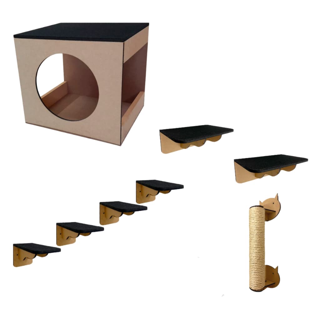 Playground Gato 7 Peças Em Madeira Mdf Com Arranhador Gatos Madeira Pinus