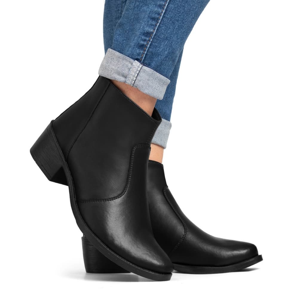 Bota Feminina Cano Curto Lisa Com Ziper Salto Baixo Conforto Casual Pronta Entrega