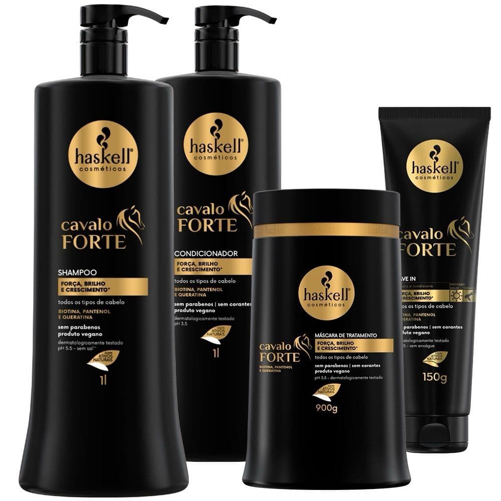 Kit Cavalo Forte Haskell Shampoo 1L + Condicionador 1L + Máscara 900g + Leave in 150g