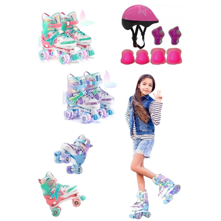 Patins Infantil 4 Rodas Iniciantes modelo Sereia  + Kit  Proteção