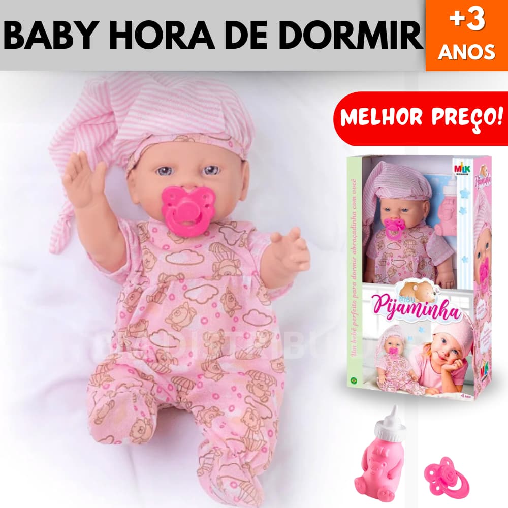 Boneca Bonequinha Pequena Com Roupa Hora De Dormir Pijaminha Chupeta Mamadeira Faz De Conta Mãe E Filha