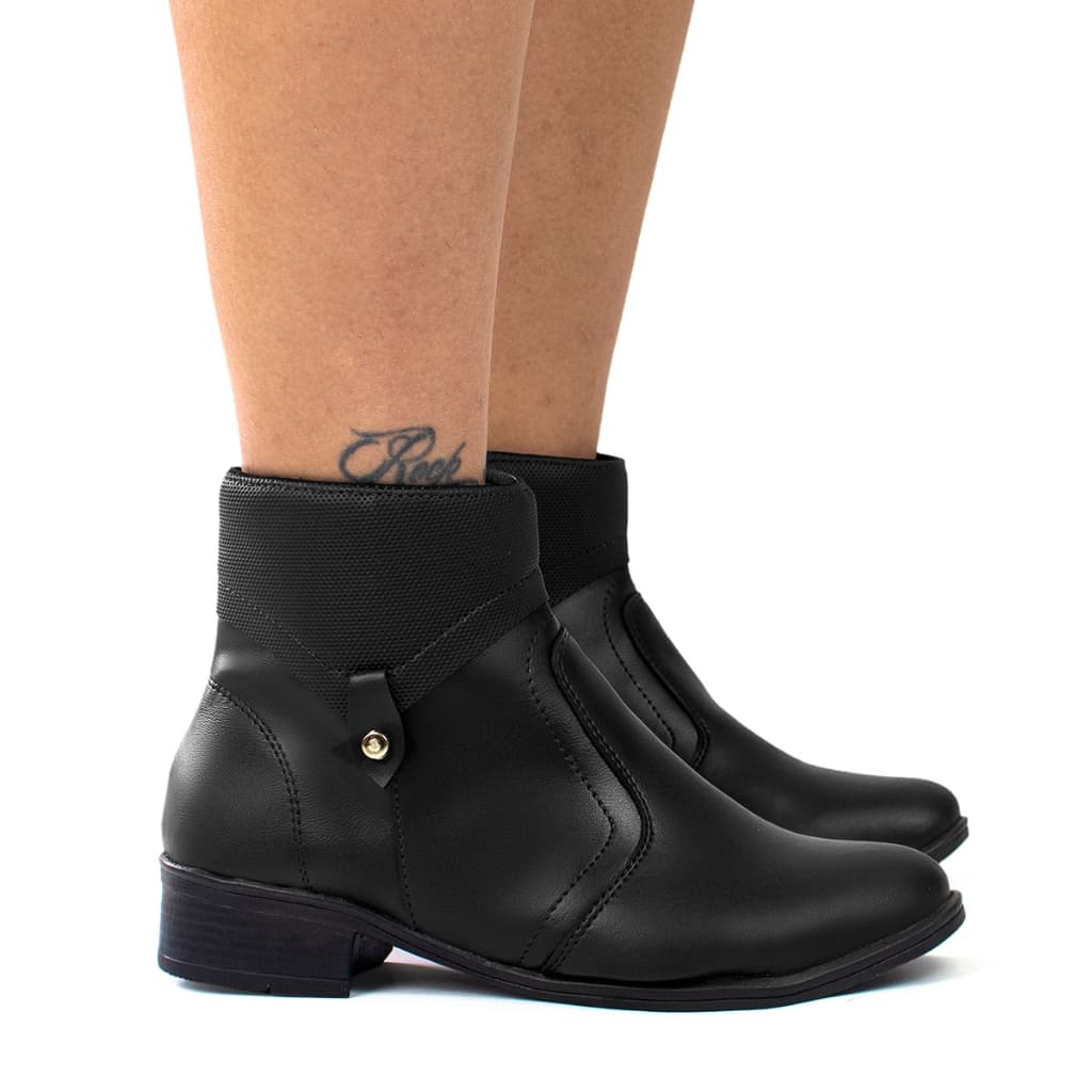 Bota Coturno Feminina Preto Cano Curto Salto Baixo Grosso Preta Inverno Lançamento
