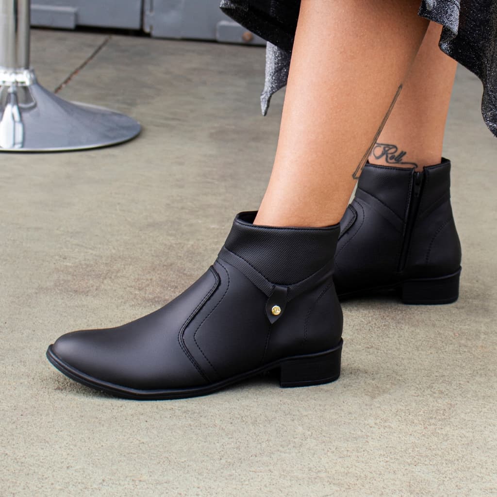Bota Coturno Feminino Salto Baixo Grosso Cano Curto Ziper Confortável Exclusivo Botas