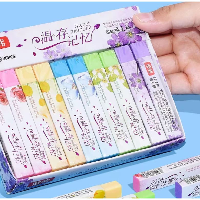 kit 3 unid Borracha tira flor cor  para  estudante  aprendizagem artigos de papelaria suprimentos lápis alice bijou