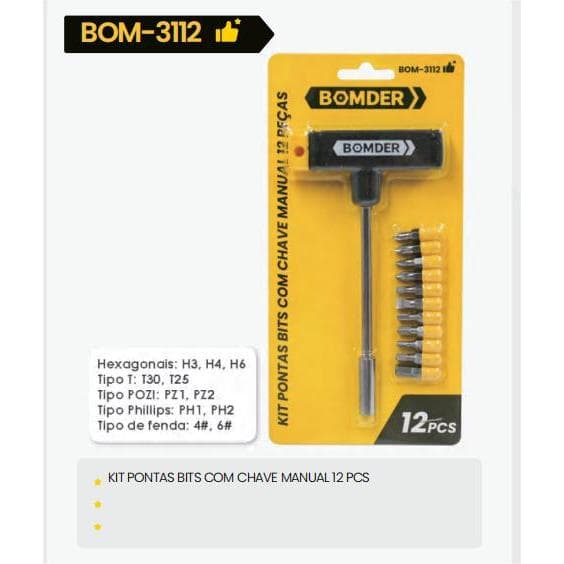 Chave T com 12 Pontas Chaves Acesssórios Fenda Philips e Torx