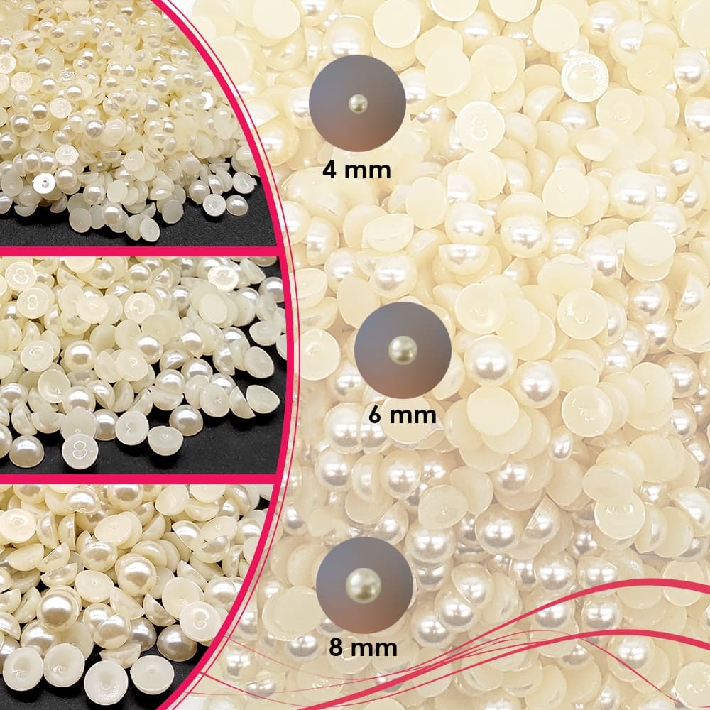 Kit 3.750 Meia Perola 4mm 6mm 8mm Champanhe/ Creme Sem Furo Para Colagem ABS
