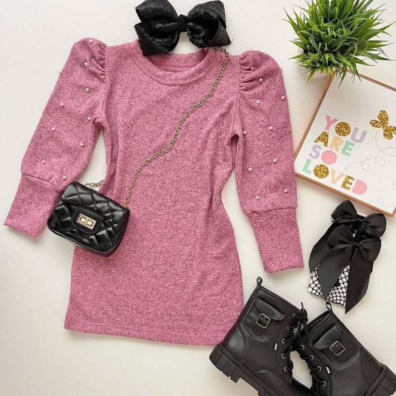 vestido de lanzinha  infantil de inverno bem estiloso e perfeito para o frio TAM. 2 ao 16