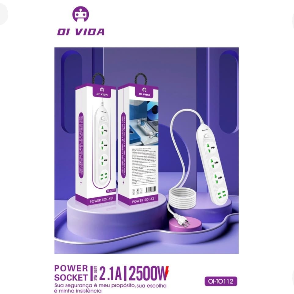 Filtros De Linha Extensão Bivolt 3 Tomadas 4 Usb 2500w