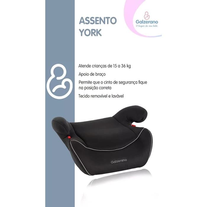 Assento York Crianças de 15 a 36 Kg Preto Galzerano - Envio Imediato