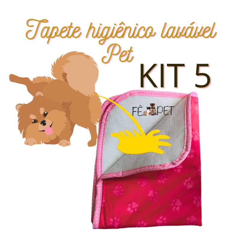 kit 5 tapetes higiênico lavável 40 x 50 FB borda Rosa .