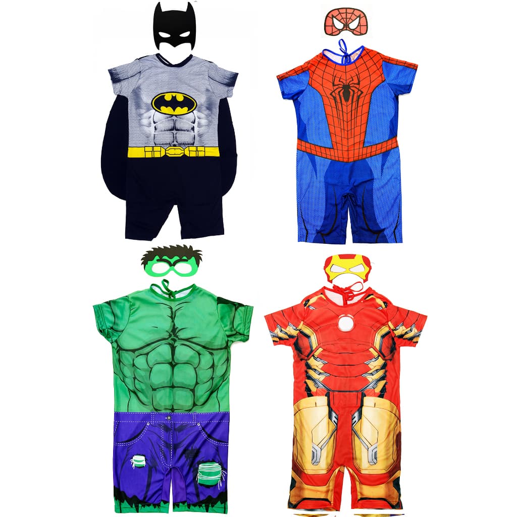 Fantasia Infantil Batman, Homem Aranha, Hulk e Homem de Ferro 4 fantasias