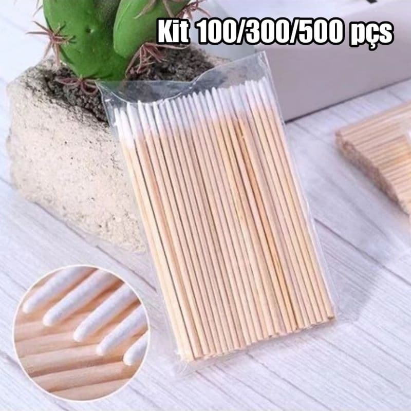 Kit 100 Palitos/Algodão Limpeza Henna Micropigmentação Sobrancelha