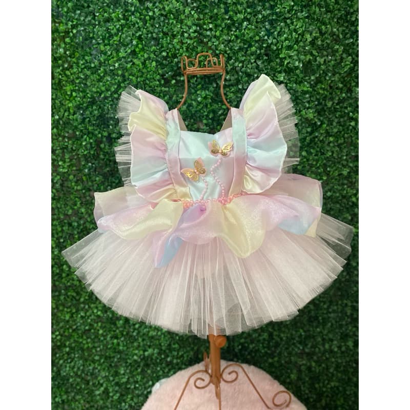 Vestido Festa Arco Iris CANDY COLORS princesa jardim encantado borboletas infantil menina moda luxo
