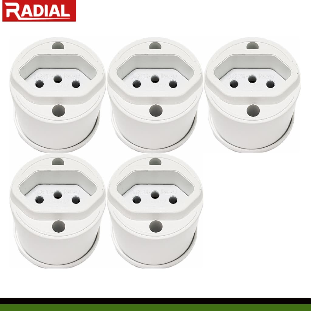 Kit 5un Tomada 10A Externa Sobrepor Completa 110v-220v