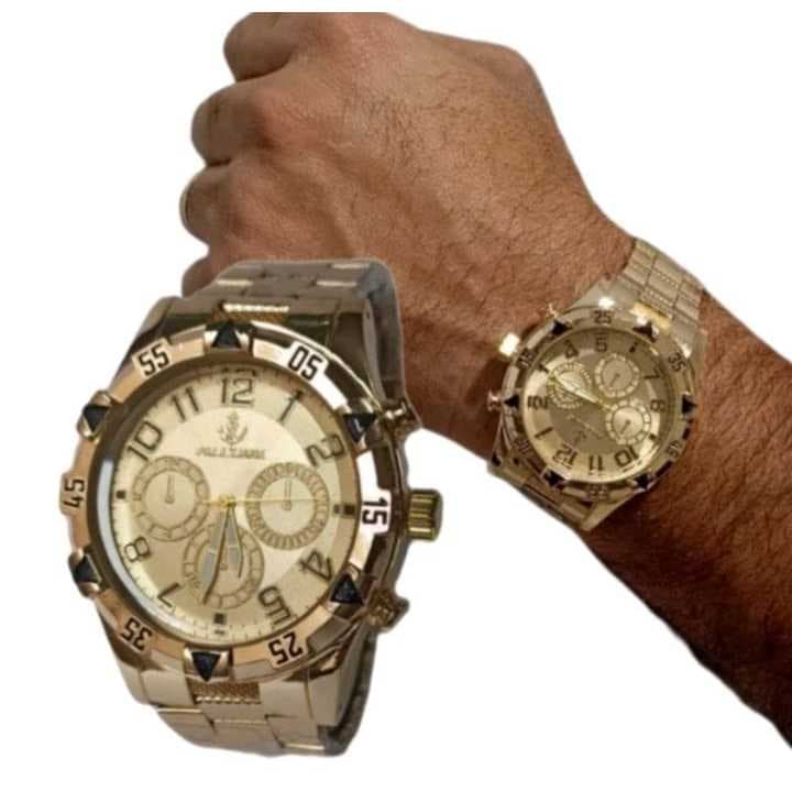 Relógio Masculino Analógico Dourado Prata PALLYJANE