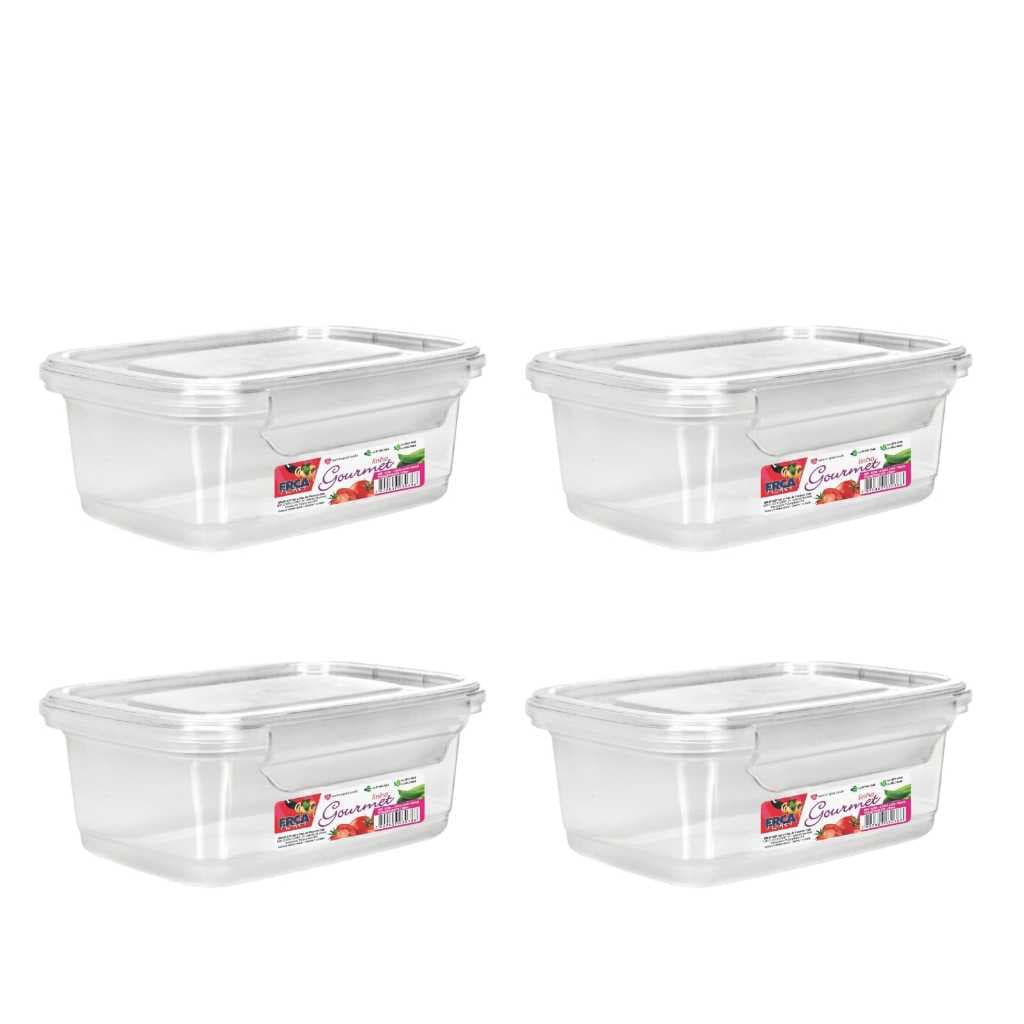 Kit 4 Potes 750ml Marmita Fitness Semanal Organizador com Travas Livre BPA Microondas Freezer Plastico Transparente