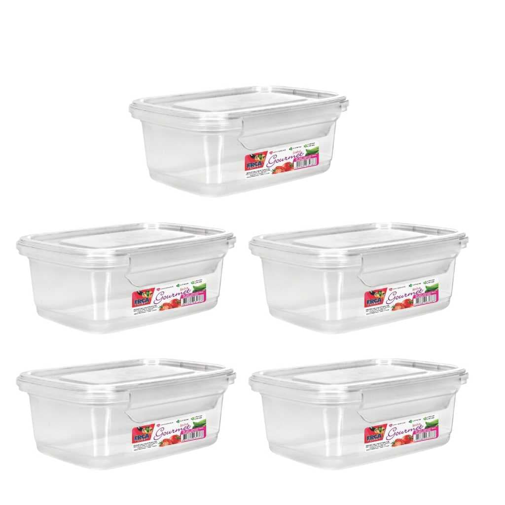 Kit 5 Potes 750ml Marmita Fitness Organizador com Travas Livre BPA Microondas Freezer Plastico Reutilizavel Geladeira