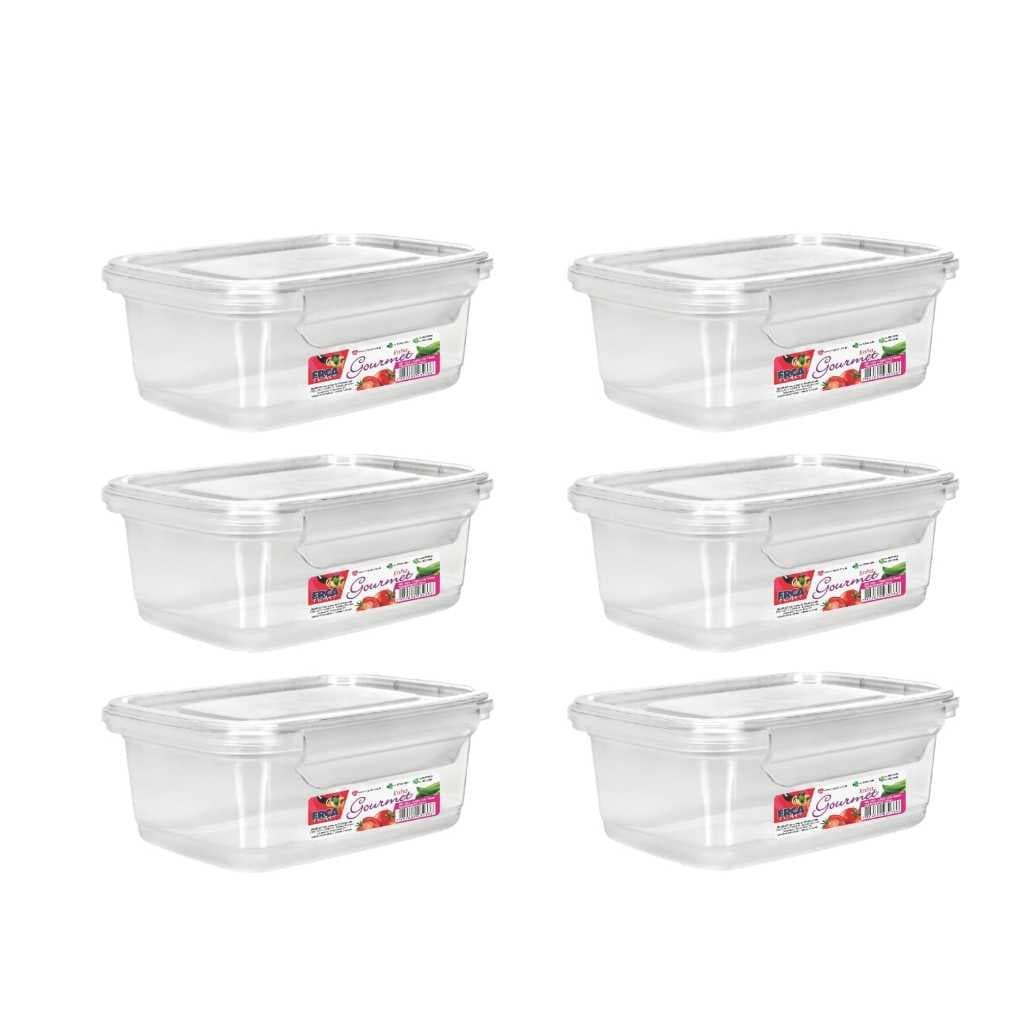 Kit 6 Potes 750ml Marmita Fitness Semanal Organizador com Travas Livre BPA Microondas Freezer Plastico Transparente