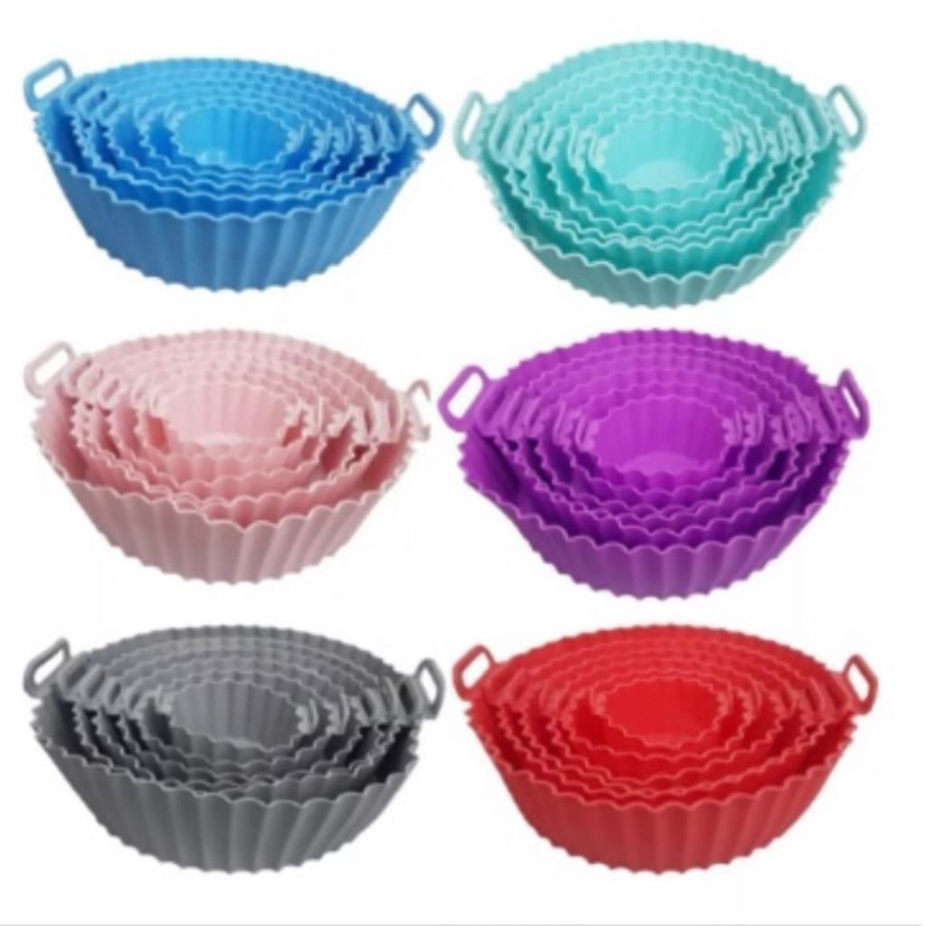 Kit 6 Formas de Silicone Para Air fryer Tamanho variados Reutilizável Protetor Assadeira Com Alça